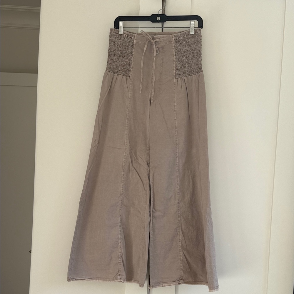 Wearables Smocked High-Waist Wide Leg Pants - Taupe